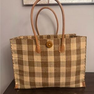 Shebobo Raffia Tote Bag Leather Handles Handmade Madagascar